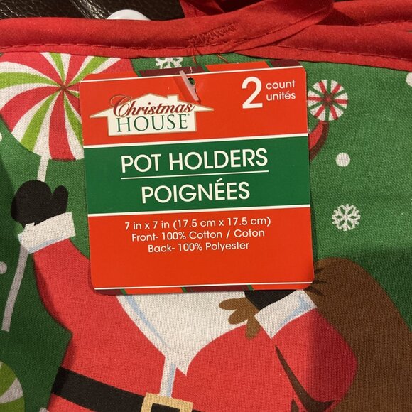 4~Christmas House Holiday Pot Holders 2-Pack With Santa & 2 Snowman Prints 7"x7" - Picture 5 of 9